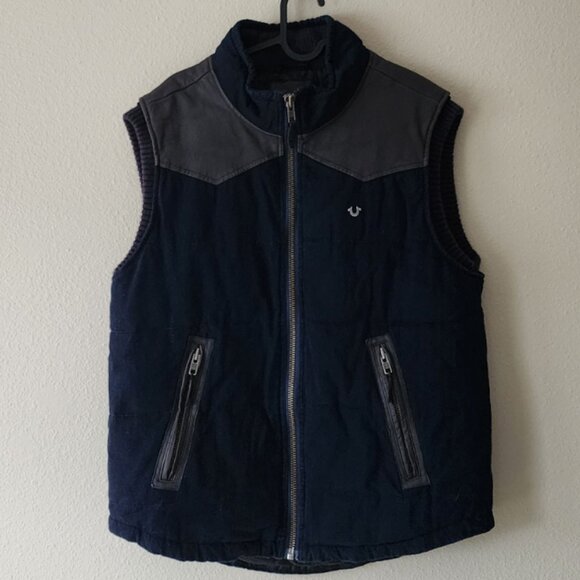 True Religion, Men's Medium, Dark Blue/Grey Puffer Vest - Picture 1 of 4